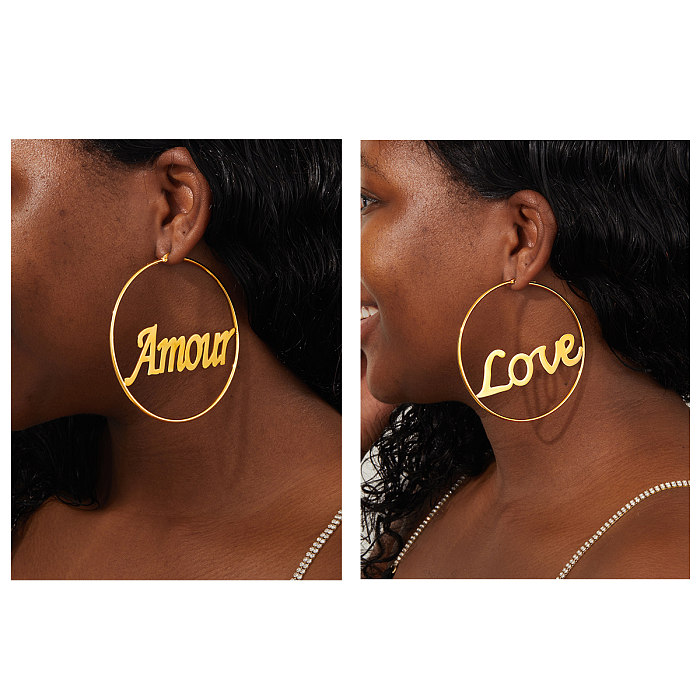 1 Pair Basic Exaggerated Modern Style Letter Stainless Steel  Patchwork Plating Hoop Earrings