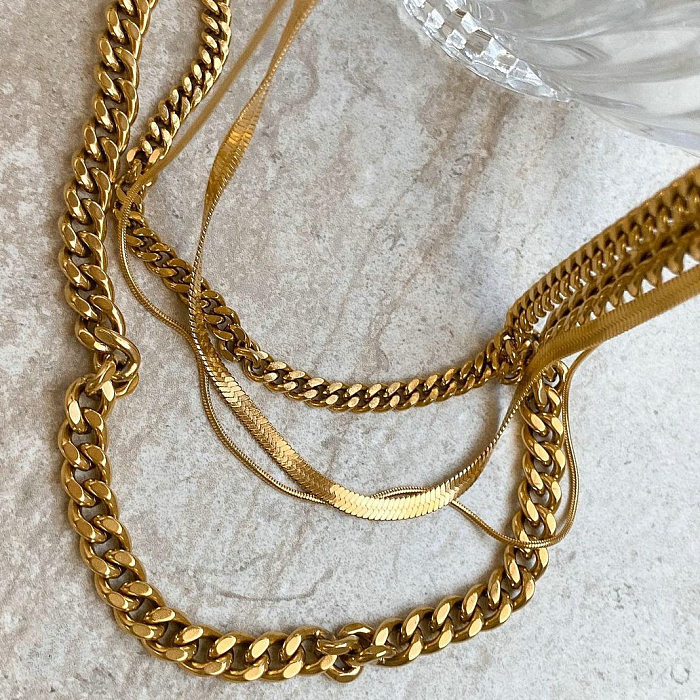 Collar Cubano De Acero Chapado En Oro 18K Al Vacío