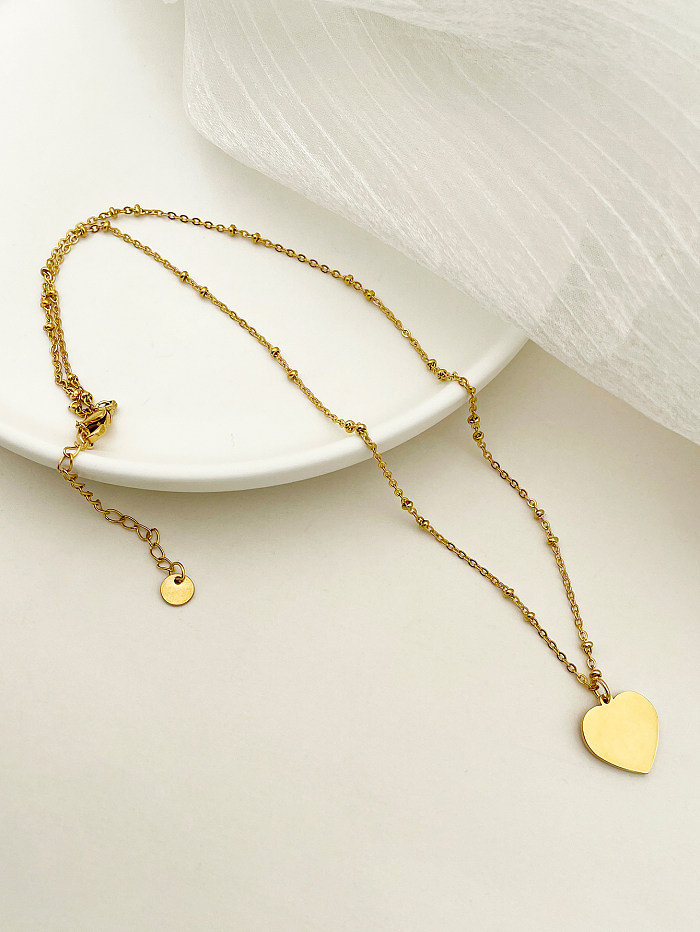 Casual Romantic Sweet Heart Shape Stainless Steel  Enamel Plating Gold Plated Pendant Necklace