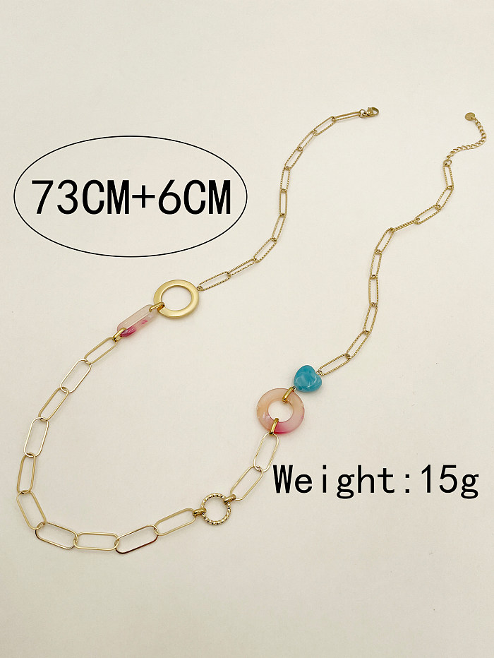 IG Style Runde herzförmige Halskette aus Edelstahl mit Arylic-Patchwork-Beschichtung und vergoldet
