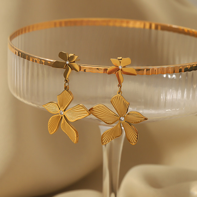 1 par estilo vintage novidade flor retalhos incrustações de aço inoxidável strass zircão 18k brincos banhados a ouro