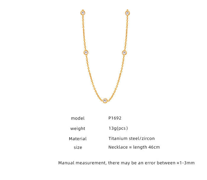 Elegant Lady Solid Color Stainless Steel Plating Inlay Zircon 18K Gold Plated Necklace