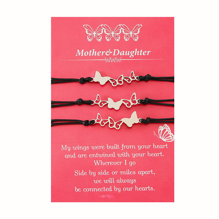 MAMA estilo simples borboleta corda de aço inoxidável oco pulseiras conjunto de 3 peças