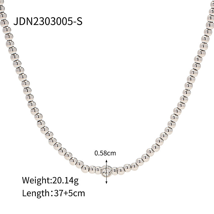 Classic Style Streetwear Round Stainless Steel  Beaded Necklace