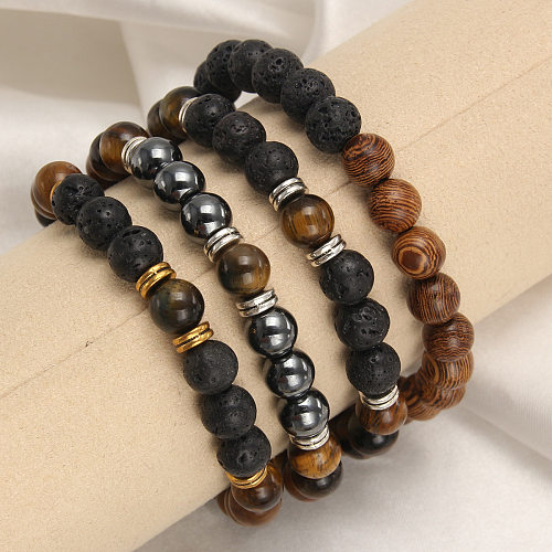 Vintage Style Geometric Color Block Stainless Steel Natural Stone Polishing Plating 18K Gold Plated Bracelets