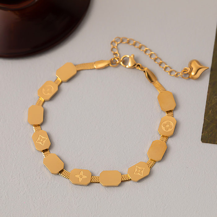 Elegantes pulseiras banhadas a ouro 18K com trevo de quatro folhas em titânio