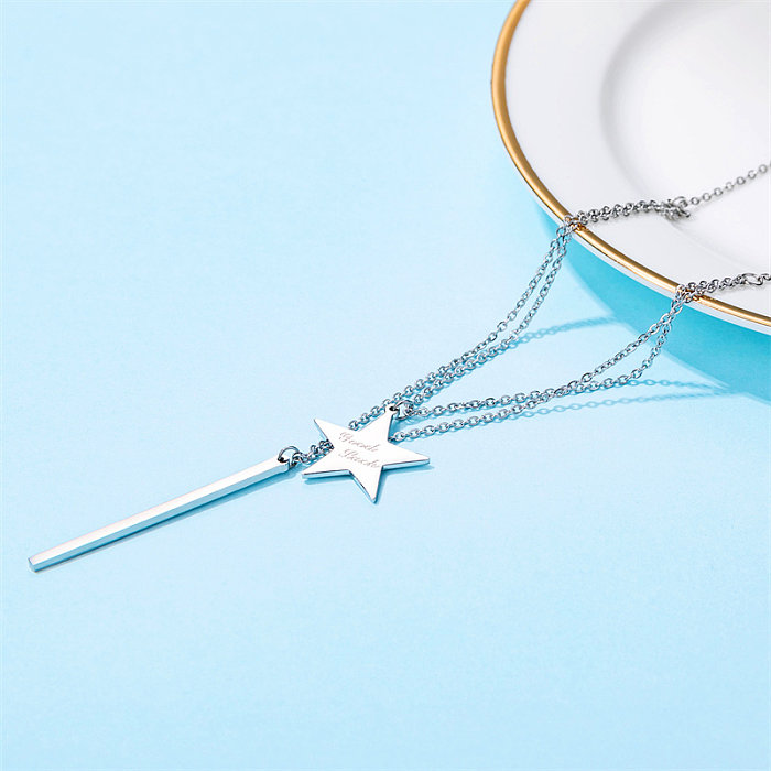 Elegant Simple Style Star Crown Stainless Steel  Inlay Zircon Double Layer Necklaces
