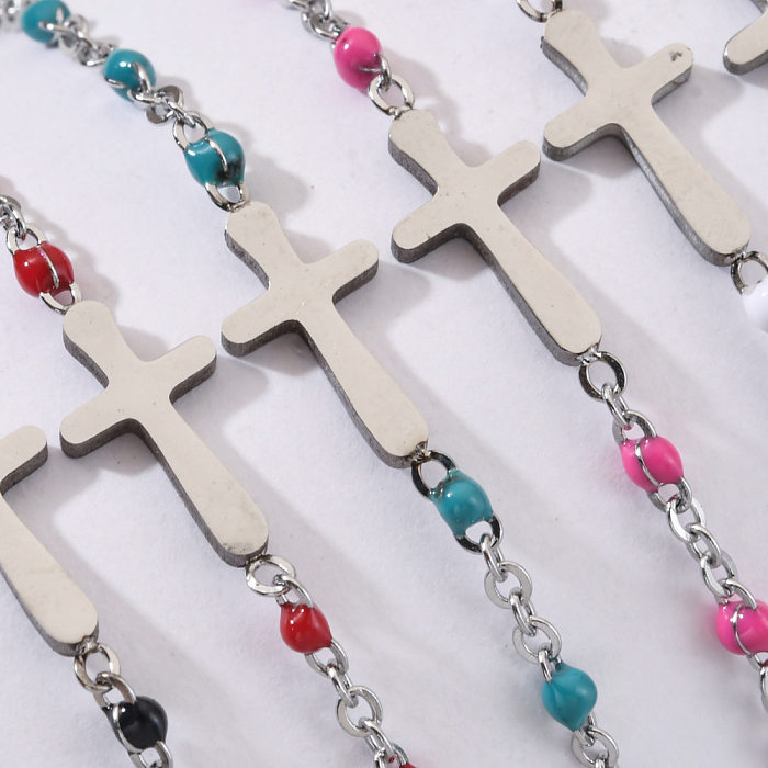 Simple Style Cross Stainless Steel Enamel Plating Bracelets