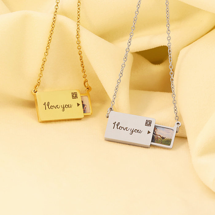 Creative Pull-out Photo Envelope Fashion Stainless Steel  Letter Clavicle Chain