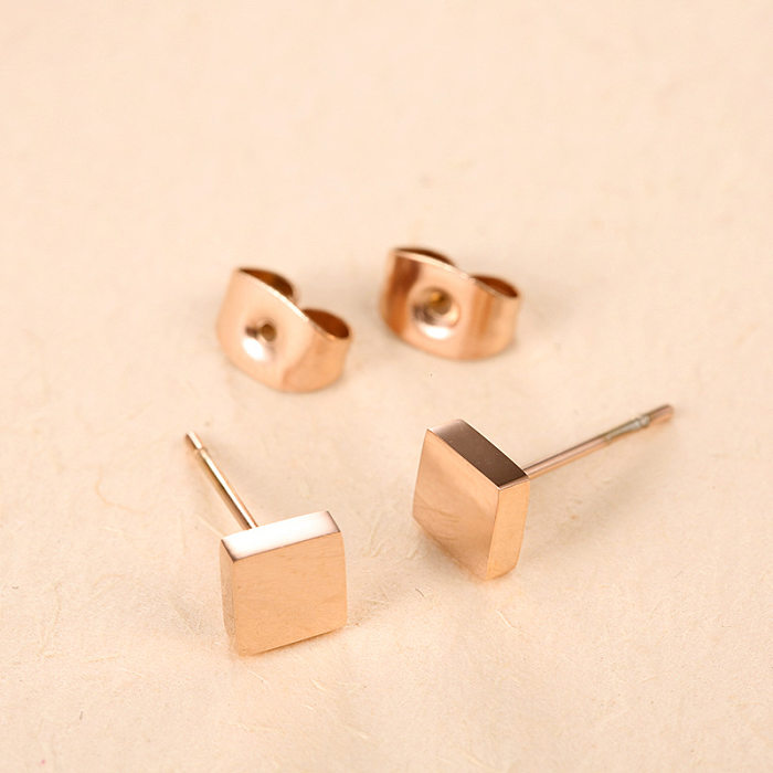 1 paire de clous d'oreilles plaqués or Rose, Style Simple, placage de polissage carré en acier inoxydable