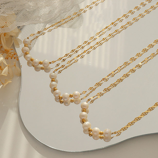 Fashion Geometric Stainless Steel Necklace Pearl Stainless Steel  Necklaces