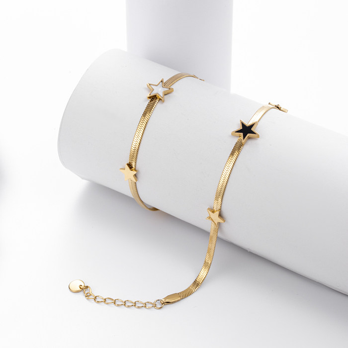 Pulseiras banhadas a ouro 18K com pentagrama de estilo simples e aço inoxidável