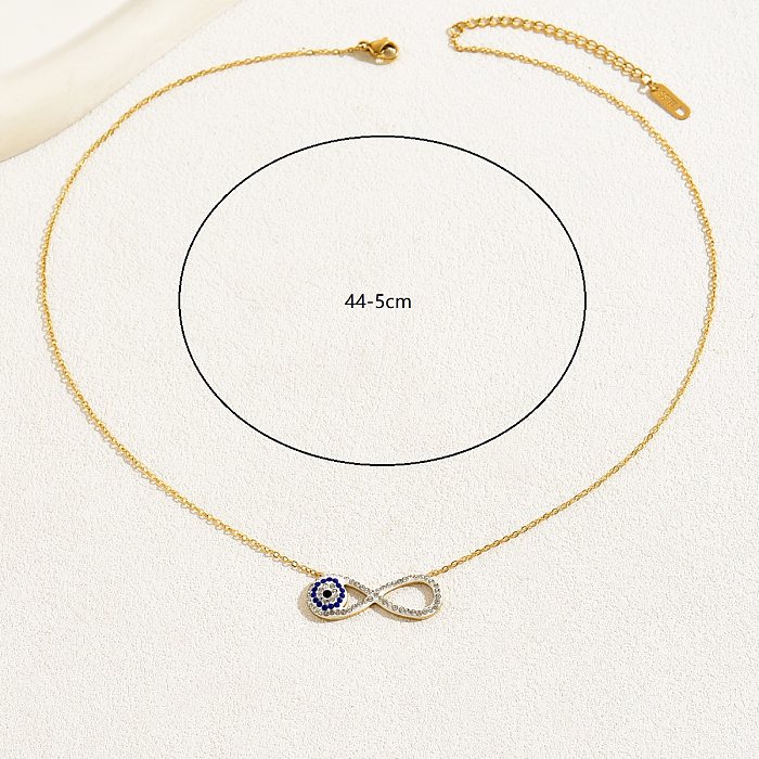 Simple Style Commute Devil'S Eye Infinity Stainless Steel  Plating Inlay Rhinestones 18K Gold Plated Necklace