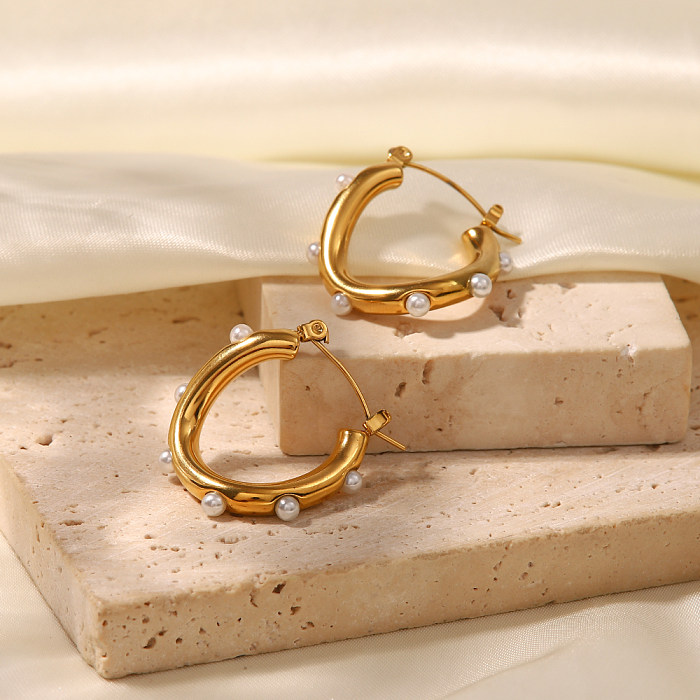 Einfacher Stil, unregelmäßige Ohrringe mit künstlichen Perlen aus Edelstahl, 1 Paar