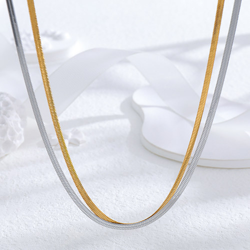 Wholesale Simple Style Solid Color Stainless Steel 24K Gold Plated Layered Necklaces