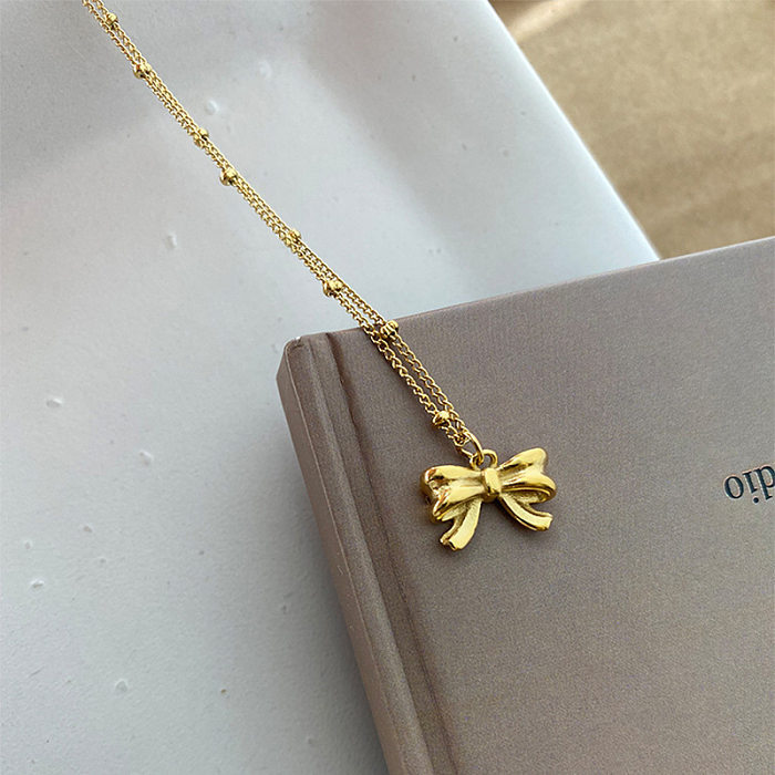 IG Style Bow Knot Stainless Steel Plating 18K Gold Plated Necklace