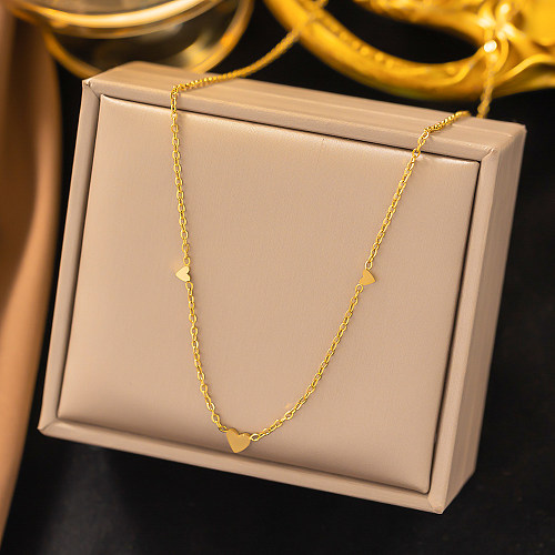 Süße, schlichte, herzförmige Halskette mit Edelstahlbeschichtung und 18-Karat-Vergoldung