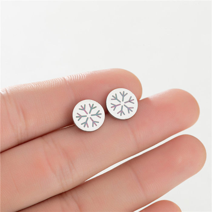 1 paire de clous d'oreilles plaqués en acier inoxydable, Style Simple, étoile ronde, lune
