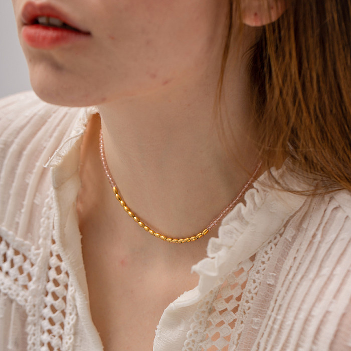 INS-Stil, Retro-Klassiker-Stil, geometrische Edelstahl-Perlen, 18 Karat vergoldete Halskette