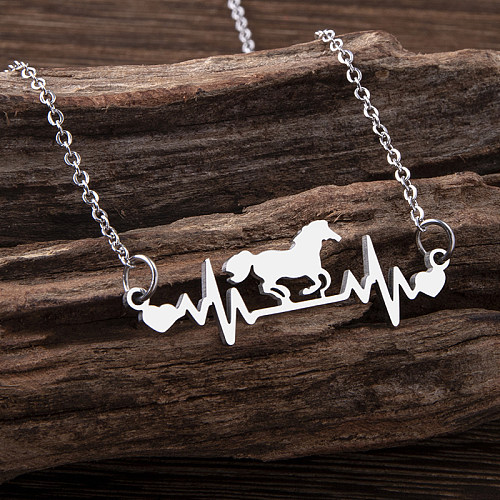 Collier pendentif électrocardiogramme cheval en acier inoxydable, Style Simple, placage, colliers en acier inoxydable, 1 pièce