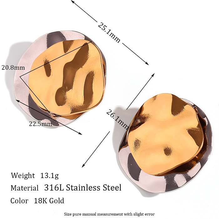 1 Paar einfache, klassische, unregelmäßige, runde Ohrstecker aus Edelstahl mit 18-Karat-Vergoldung