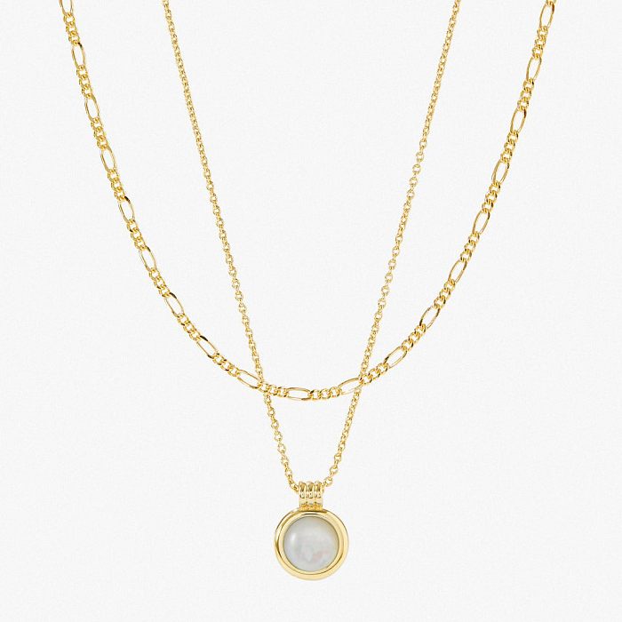Retro Simple Style Round Stainless Steel  Plating Inlay Natural Stone 18K Gold Plated Pendant Necklace