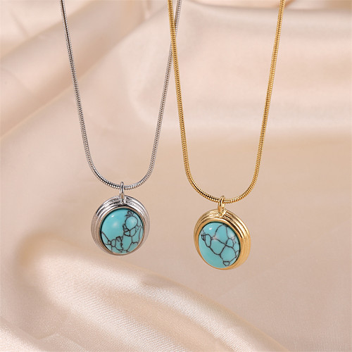 Commute Oval Stainless Steel  18K Gold Plated Turquoise Pendant Necklace In Bulk