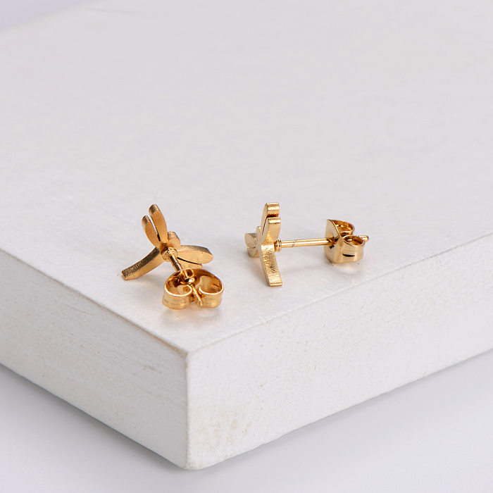 Simple Style Dragonfly Stainless Steel  Ear Studs Plating Stainless Steel  Earrings 1 Set