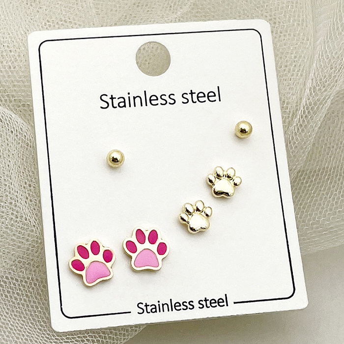 1 Set Cute Sweet Lips Star Paw Print Enamel Plating Inlay Stainless Steel  Artificial Pearls Gold Plated Ear Studs