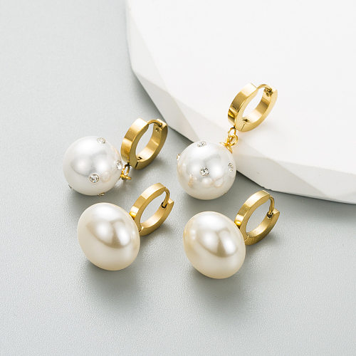 Retro Geometric Stainless Steel Pearl Drop Earrings 1 Pair