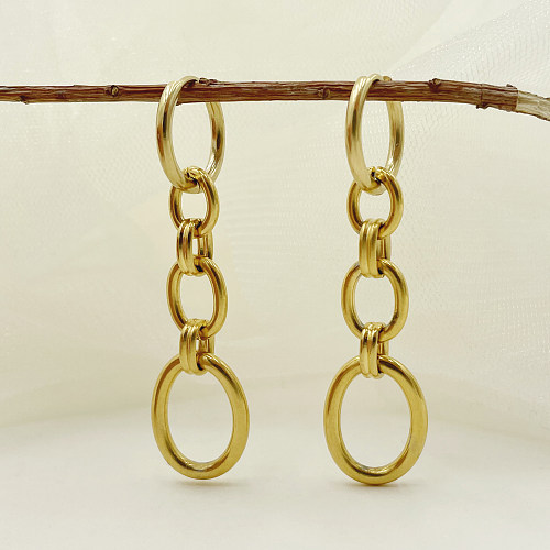 1 par retro estilo simples oval aço inoxidável polimento chapeado brincos de gota banhados a ouro