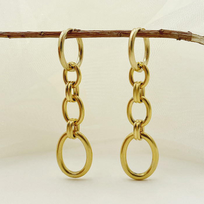 1 Paar ovale Retro-Ohrringe aus Edelstahl mit polierter Beschichtung und vergoldetem Design
