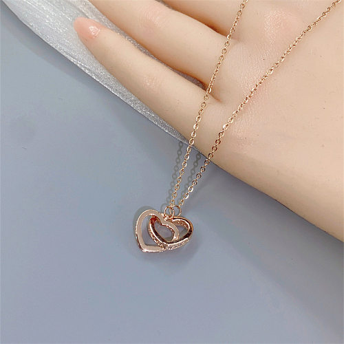 Sweet Heart Shape Stainless Steel Inlaid Gold Necklace 1 Piece