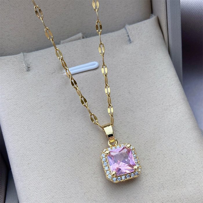 Simple Style Bow Knot Stainless Steel Copper Inlay Rhinestones Pendant Necklace