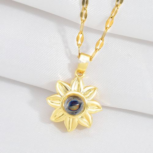 Simple Style Flower Stainless Steel Copper Patchwork Pendant Necklace