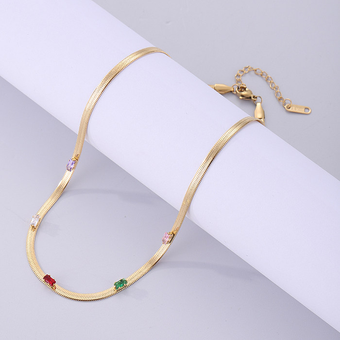Fashion Square Stainless Steel  Plating Inlay Zircon 18K Gold Plated Necklace