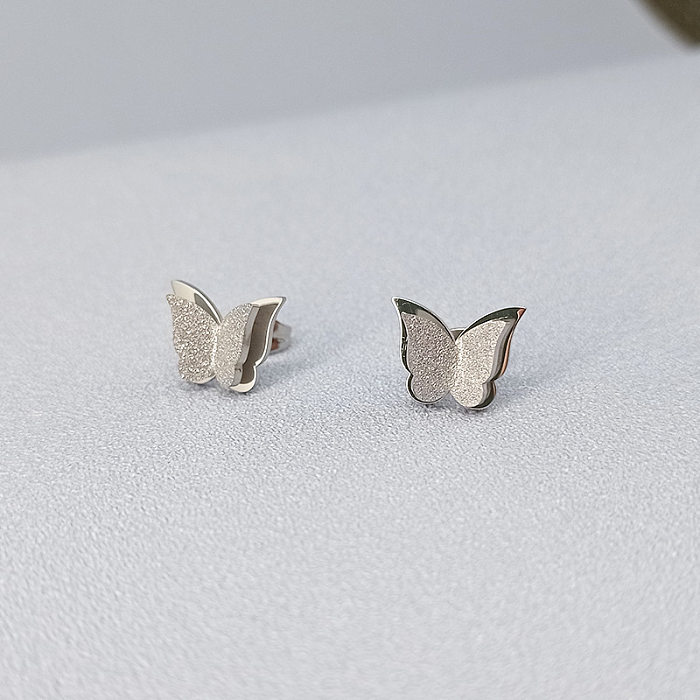 1 paire de clous d'oreilles papillon de Style Simple, plaqués en acier inoxydable, plaqués or 18 carats