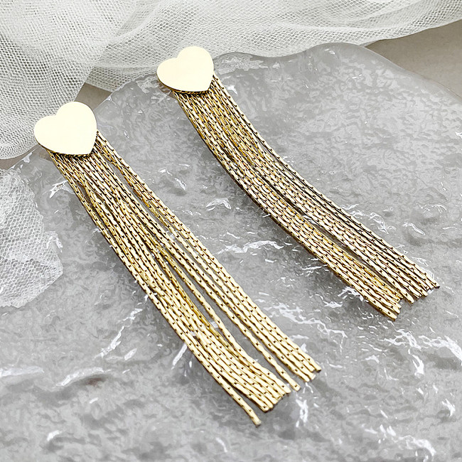 1 paire de boucles d'oreilles pendantes en acier inoxydable plaqué or, Style Simple, en forme de cœur