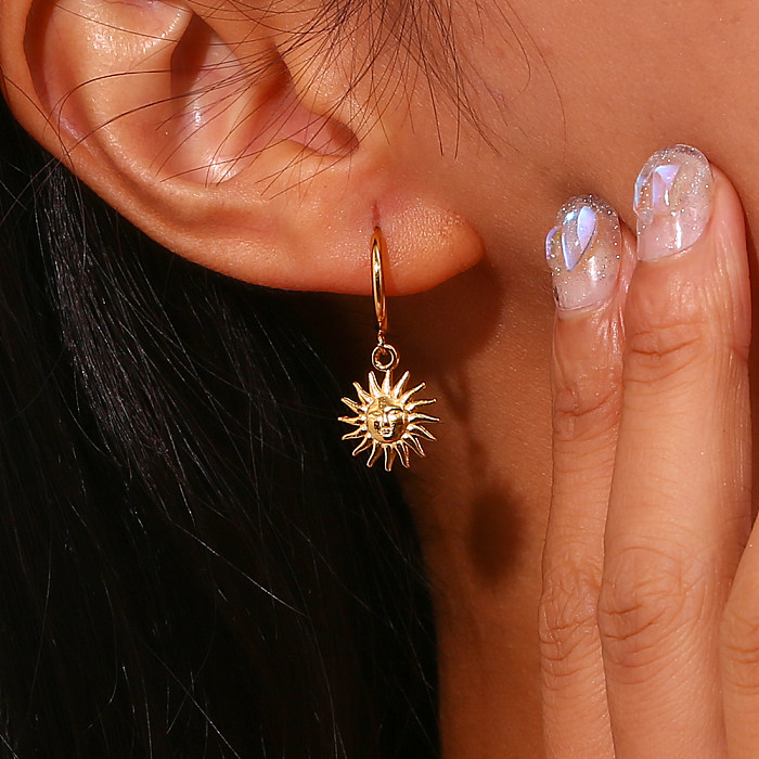 1 paire de boucles d'oreilles pendantes plaquées en acier inoxydable, Style Simple, soleil