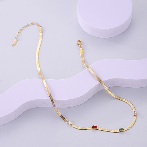 Modische, quadratische Halskette mit 18-karätigem vergoldetem Zirkon und Inlay aus Edelstahl