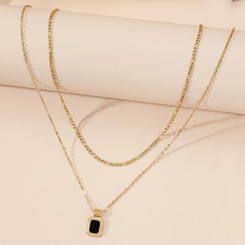 Casual Modern Style Square Stainless Steel Polishing Plating Inlay Acrylic 18K Gold Plated Layered Necklaces
