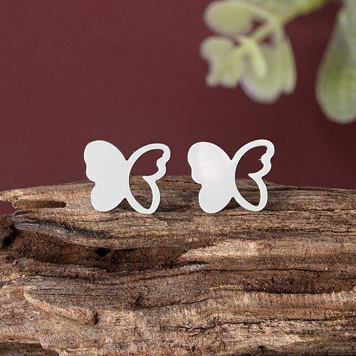 Clous d'oreilles ajourés en acier inoxydable, Style Simple, papillon, 1 paire
