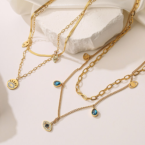Modern Style Devil'S Eye Stainless Steel Layered Plating Inlay Zircon 18K Gold Plated Layered Necklaces