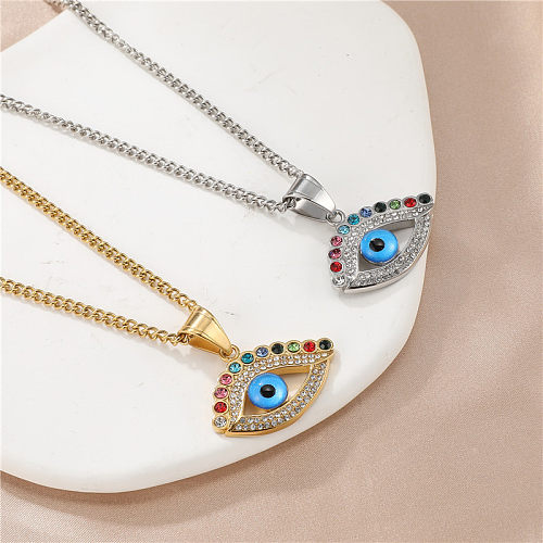 Streetwear Devil's Eye Edelstahl Inlay Künstlicher Diamant Anhänger Halskette