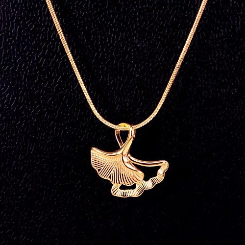 IG Style Ginkgo Leaf Stainless Steel Plating 18K Gold Plated Pendant Necklace