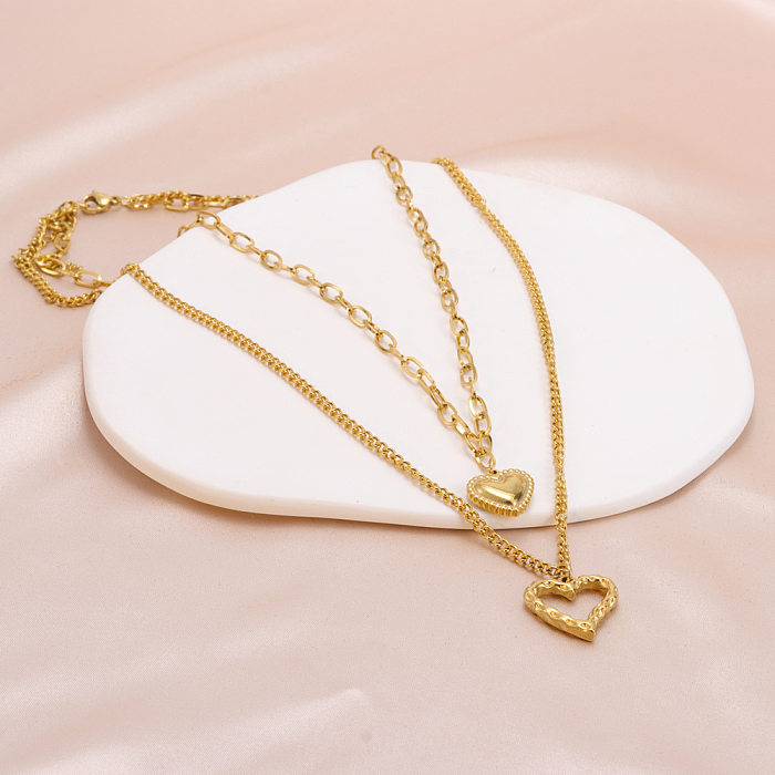 Retro Heart Shape Stainless Steel Plating Layered Necklaces 1 Piece
