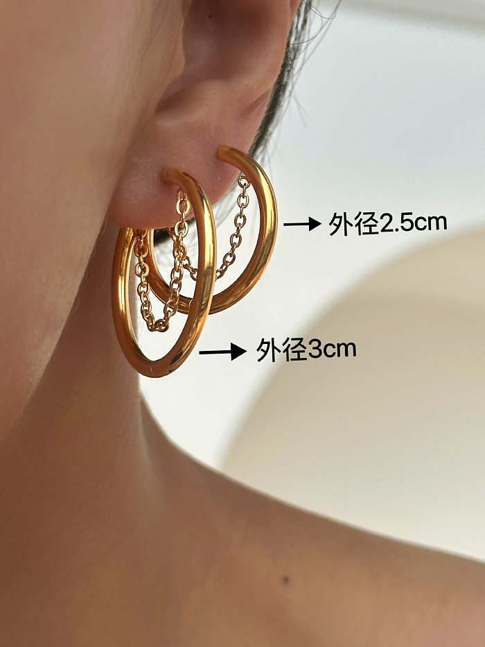 1 Pair Simple Style Solid Color Stainless Steel Plating Chain Hoop Earrings