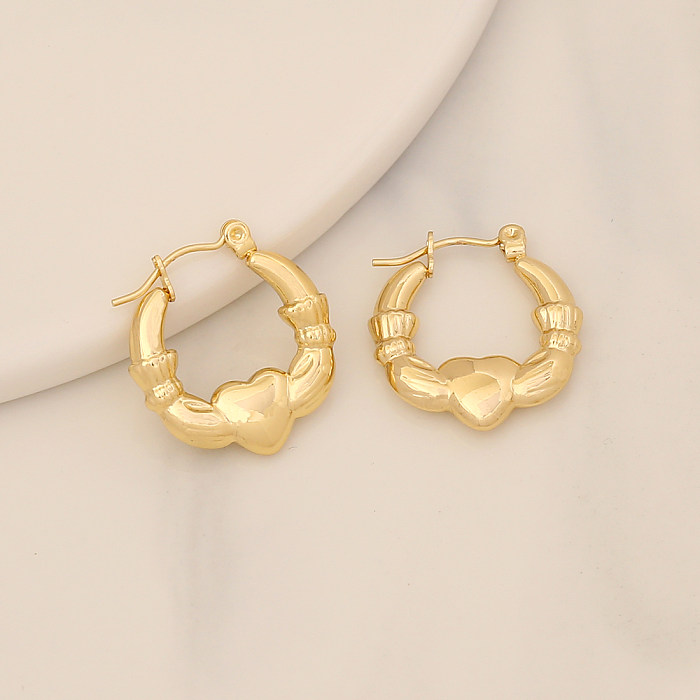 Fashion U Shape Star Heart Shape Stainless Steel  Gold Plated Hoop Earrings 1 Pair
