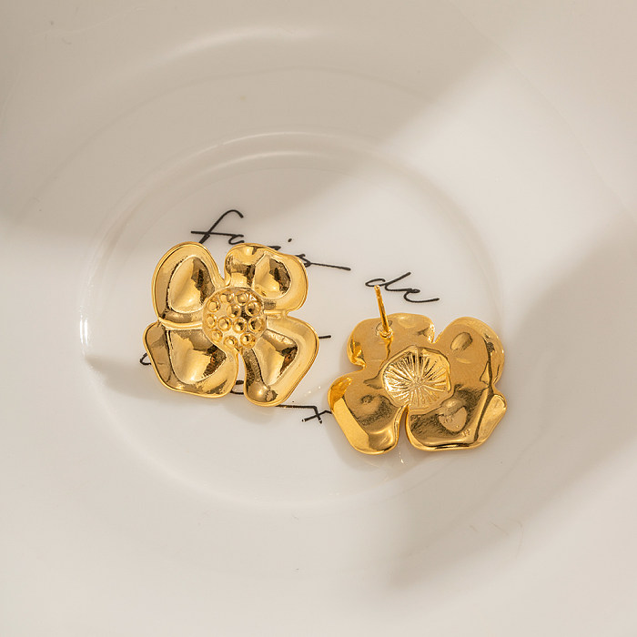 زوج واحد من أقراط أذن من الفولاذ المقاوم للصدأ مطلية بالذهب عيار 1 قيراط بتصميم بسيط