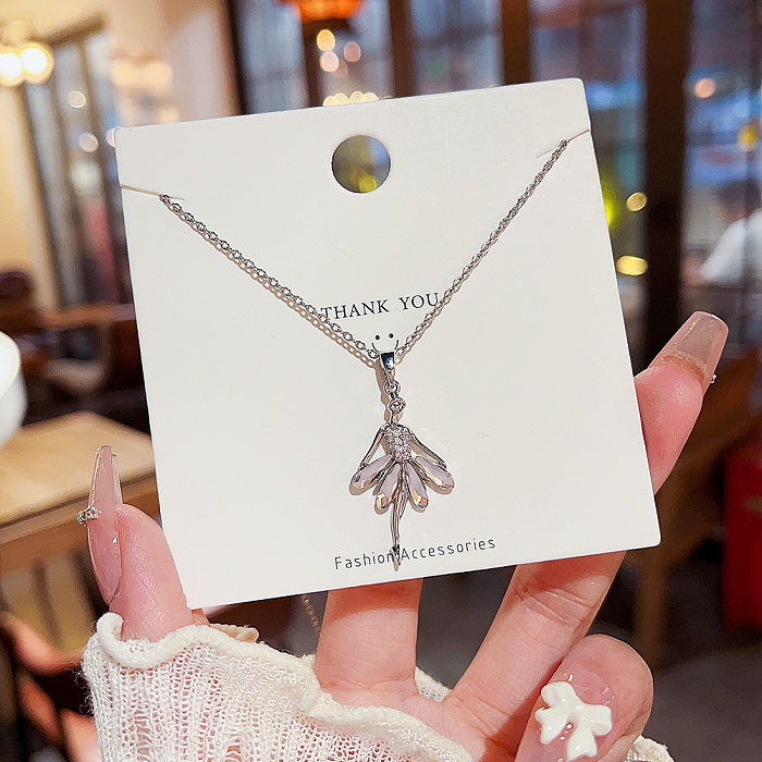 Elegant Cartoon Character Stainless Steel Copper Inlay Artificial Diamond Pendant Necklace